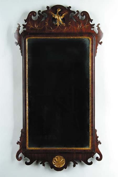 Appraisal: FINE LARGE CHIPPENDALE MAHOGANY MIRROR WITH PHOENIX CREST Top crest