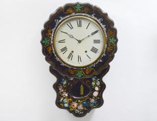 Appraisal: VICTORIAN MOTHER-OF-PEARL INLAID EBONIZED WALL CLOCK English th Century The