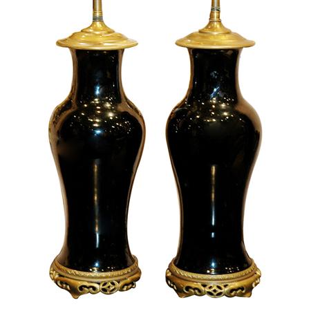 Appraisal: Pair of Chinese Black Lamps Estimate nbsp nbsp nbsp -