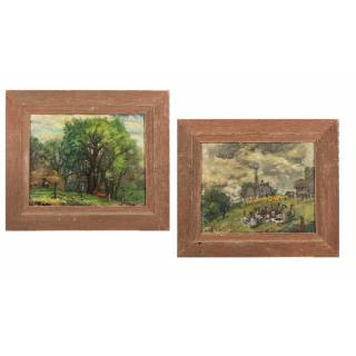 Appraisal: Pair of Landscape Paintings Pair of oil on board landscape