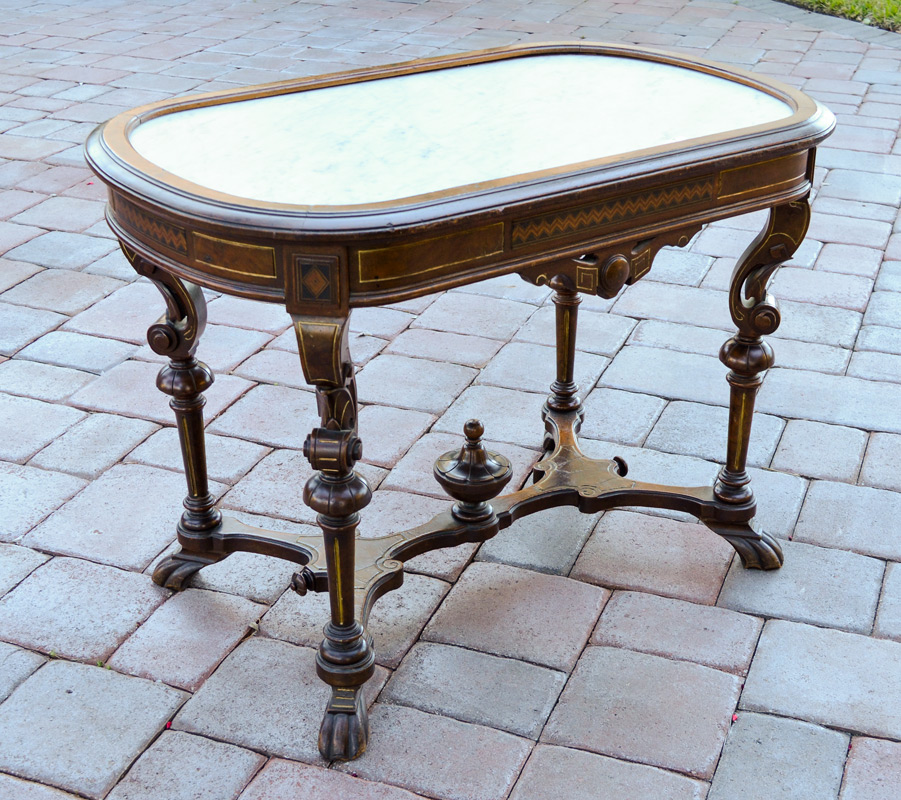 Appraisal: MARBLE TOP VICTORIAN HALL TABLE Oval top with inset white