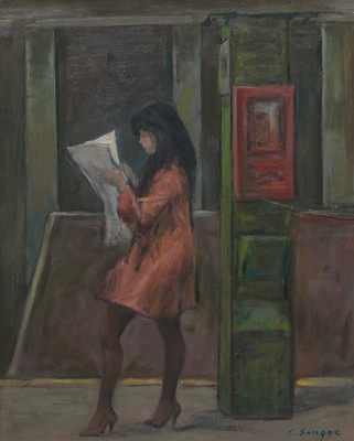 Appraisal: Clyde J Singer American - In Subway Oil on artist's