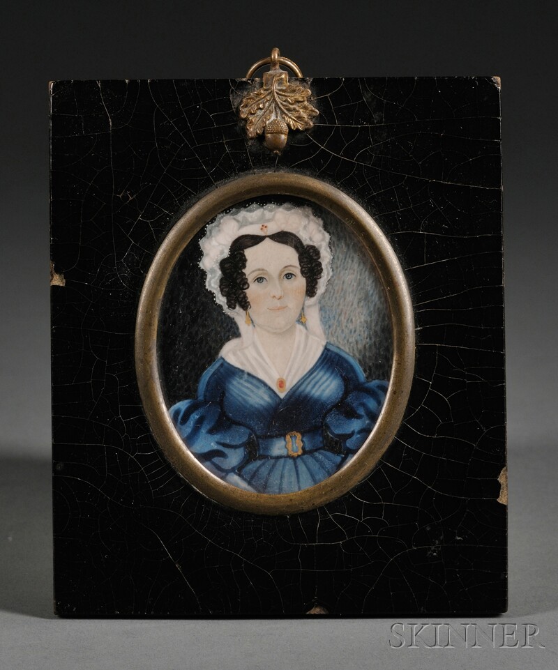 Appraisal: Portrait Miniature of a Dark-Haired Woman Wearing a Blue Dress