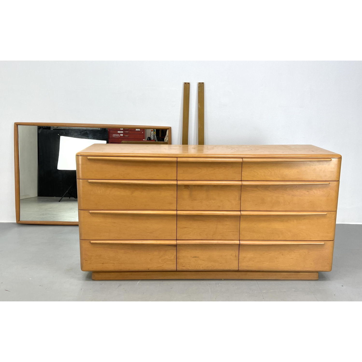 Appraisal: pc HEYWOOD WAKEFIELD Modern Credenza Dresser with Mirror Horizontal Wood