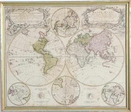 Appraisal: Six-view world map after Homann Heirs th th century PLANIGLOBII