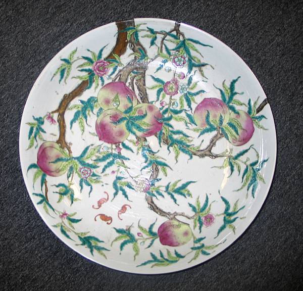 Appraisal: A famille rose enameled porcelain 'Nine Peaches' charger diameter in