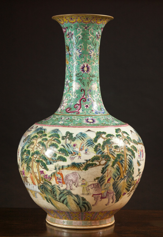 Appraisal: CHINESE QING FAMILLE ROSE PORCELAIN VASE having a continuous landscape