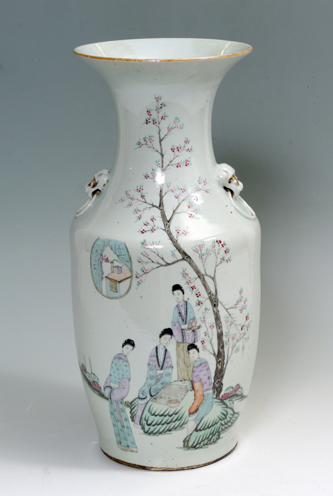 Appraisal: CHINESE POLYCHROME DECORATED VASE Flared rim tapering shoulder with applied