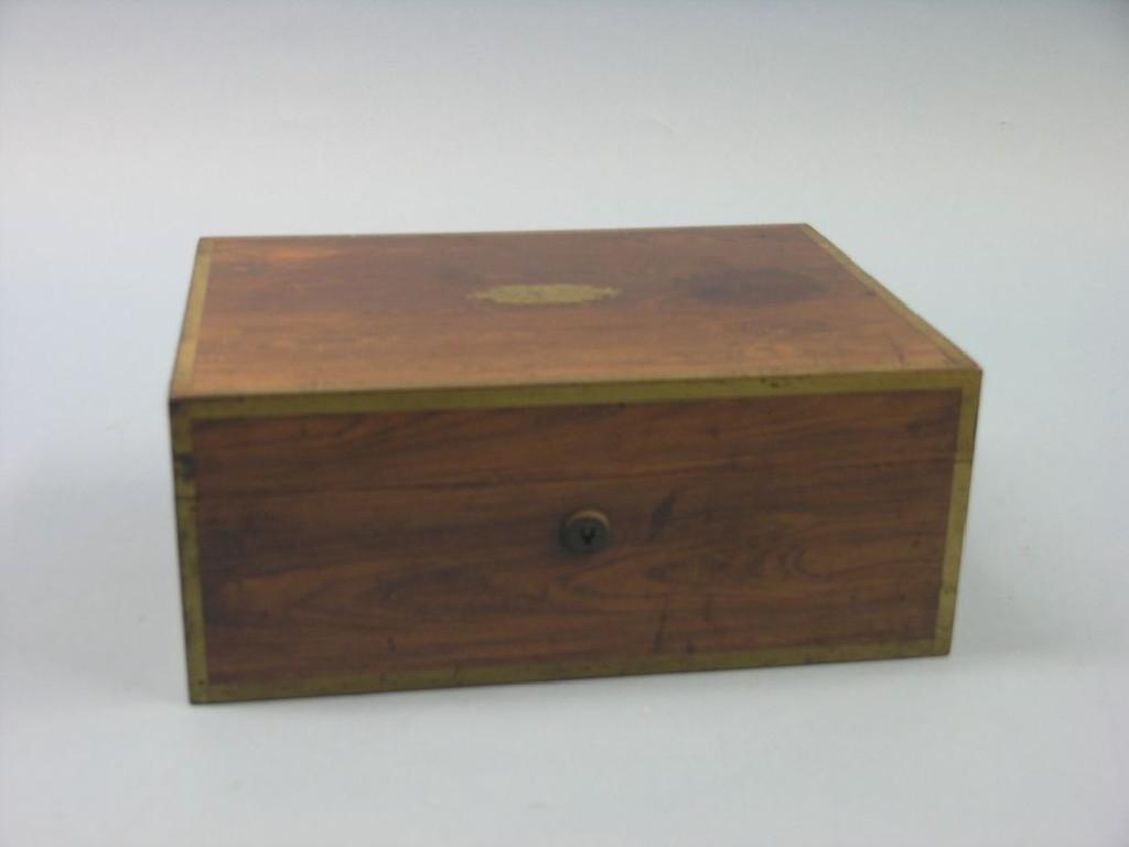 Appraisal: A mid- th century rosewood box with brass mounts and