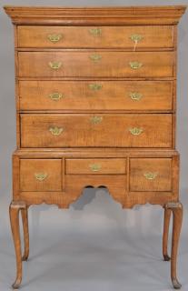 Appraisal: Queen Anne Highboy in two parts maple and tiger maple