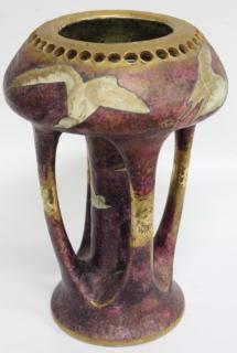 Appraisal: Austrian Amphora Art Nouveau Pottery Vase With four elongated handles