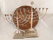 Appraisal: Judaica Two silver plated chanukia one with musical movement together