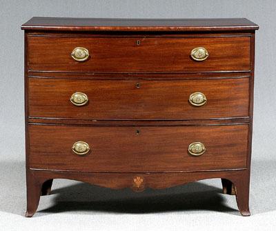 Appraisal: Hepplewhite mahogany bow-front chest figured mahogany with oak linings three