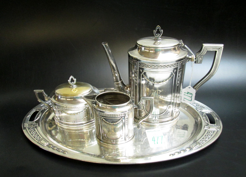 Appraisal: FOUR PIECE DANISH SILVER PLATED COFFEE SET c 's Art