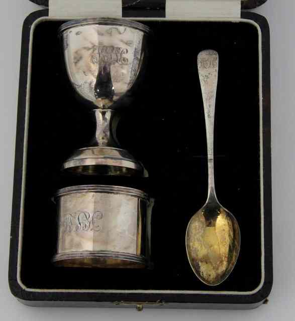 Appraisal: A three-piece silver christening set CP Co Chester comprising egg