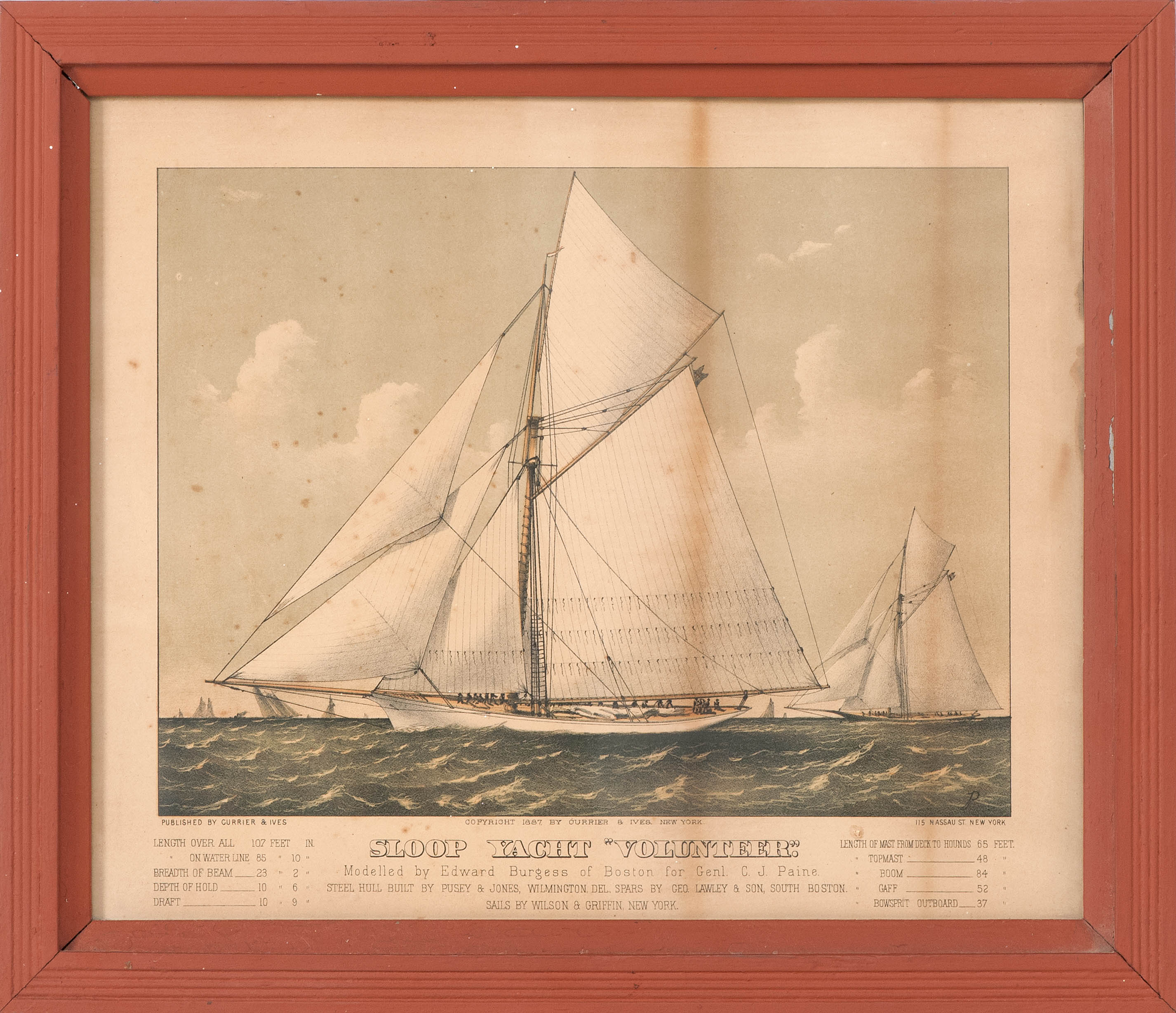 Appraisal: CURRIER IVES SMALL FOLIO LITHOGRAPH Sloop Yacht Volunteer Housed in