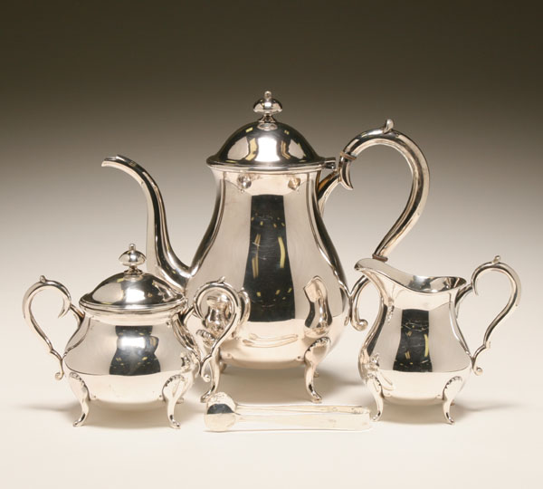 Appraisal: Georgian style sterling silver tea service including teapot sugar with