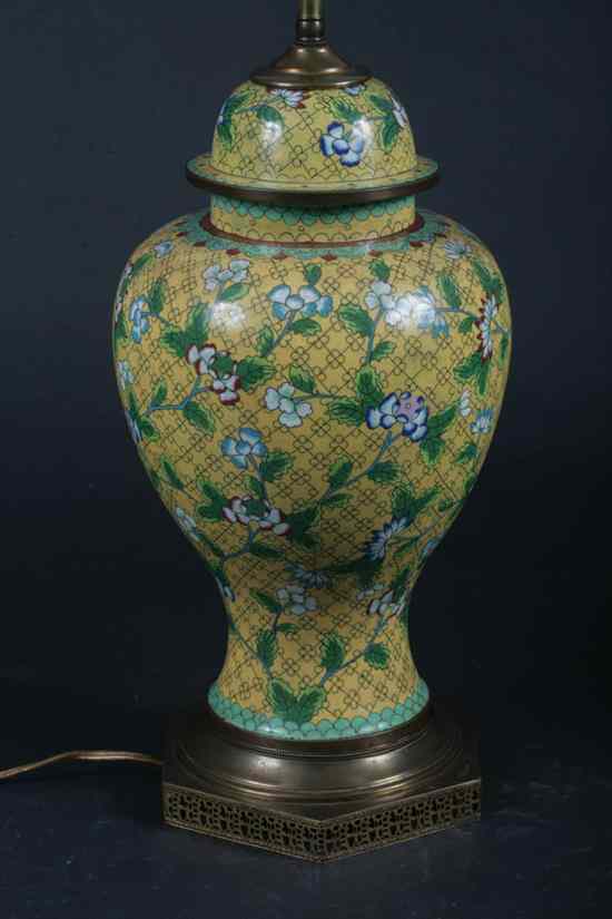 Appraisal: CHINESE CLOISONN ENAMEL BALUSTER VASE AND COVER Floral decoration on