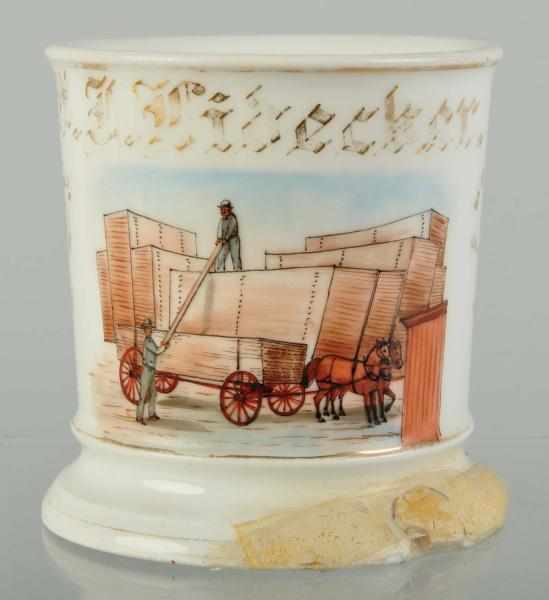 Appraisal: Lumber Yard Scene Shaving Mug Description Gilt name Lidecker Shows