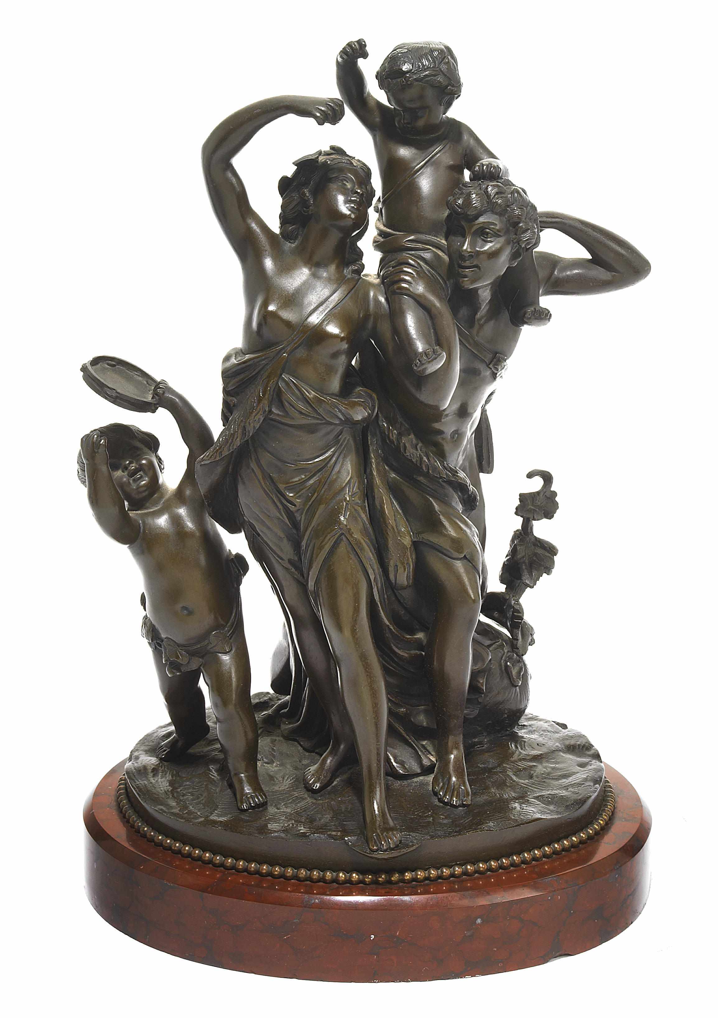 Appraisal: A French patinated bronze bacchanalian figural group after a model