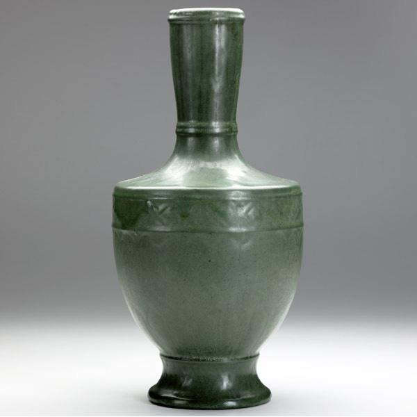 Appraisal: WELLER Mat Green vase with geometric band Unmarked