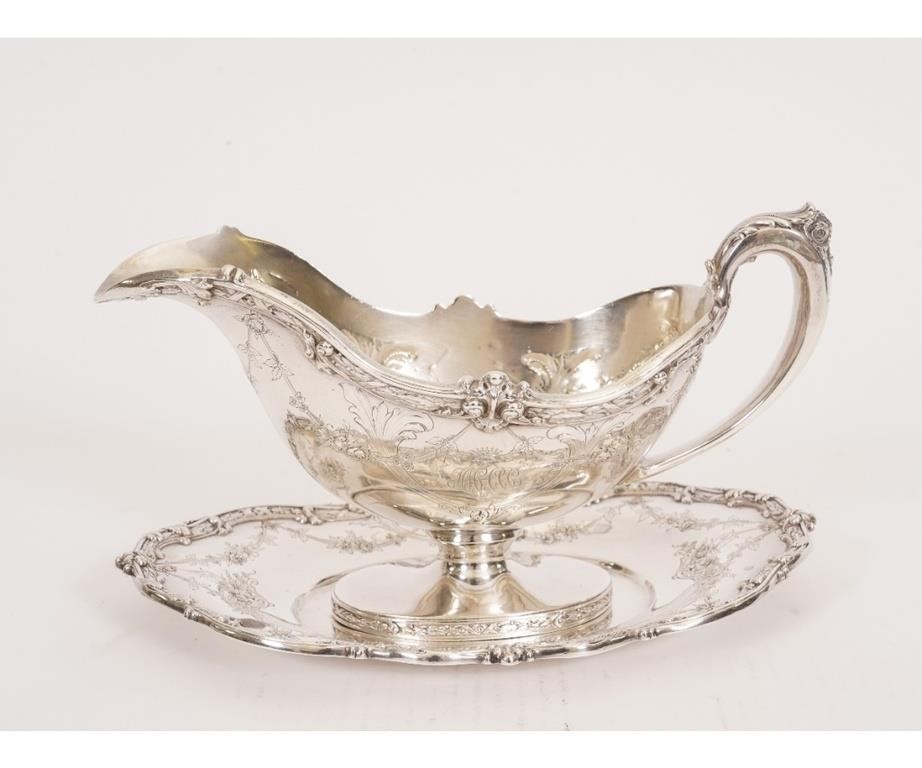 Appraisal: Important sterling silver gravy boat and liner part of the