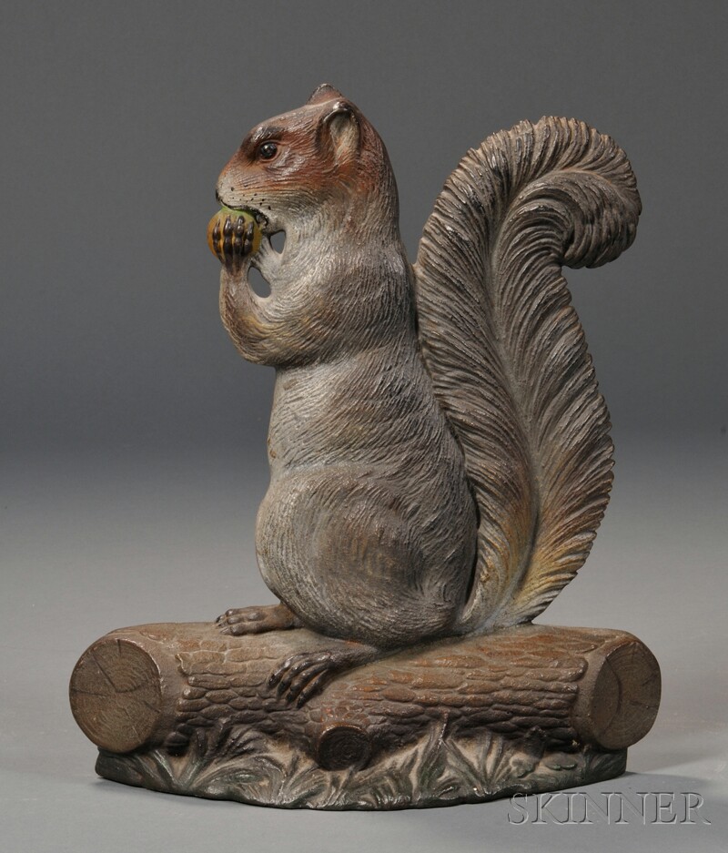 Appraisal: Painted Cast Iron Squirrel Doorstop attributed to Bradley Hubbard Connecticut