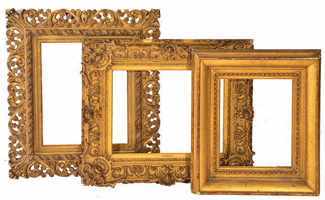 Appraisal: A GROUP OF THREE ANTIQUE GILT PICTURE FRAMES one with