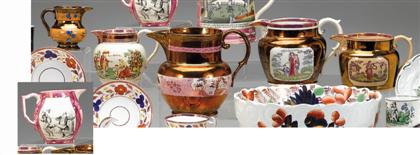 Appraisal: Group of Staffordshire copper and pink lustre pitchers england circa