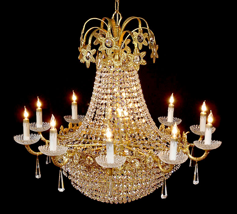 Appraisal: LIGHT FRENCH EMPIRE STYLE CRYSTAL CHANDELIER Gilt metal and crystal