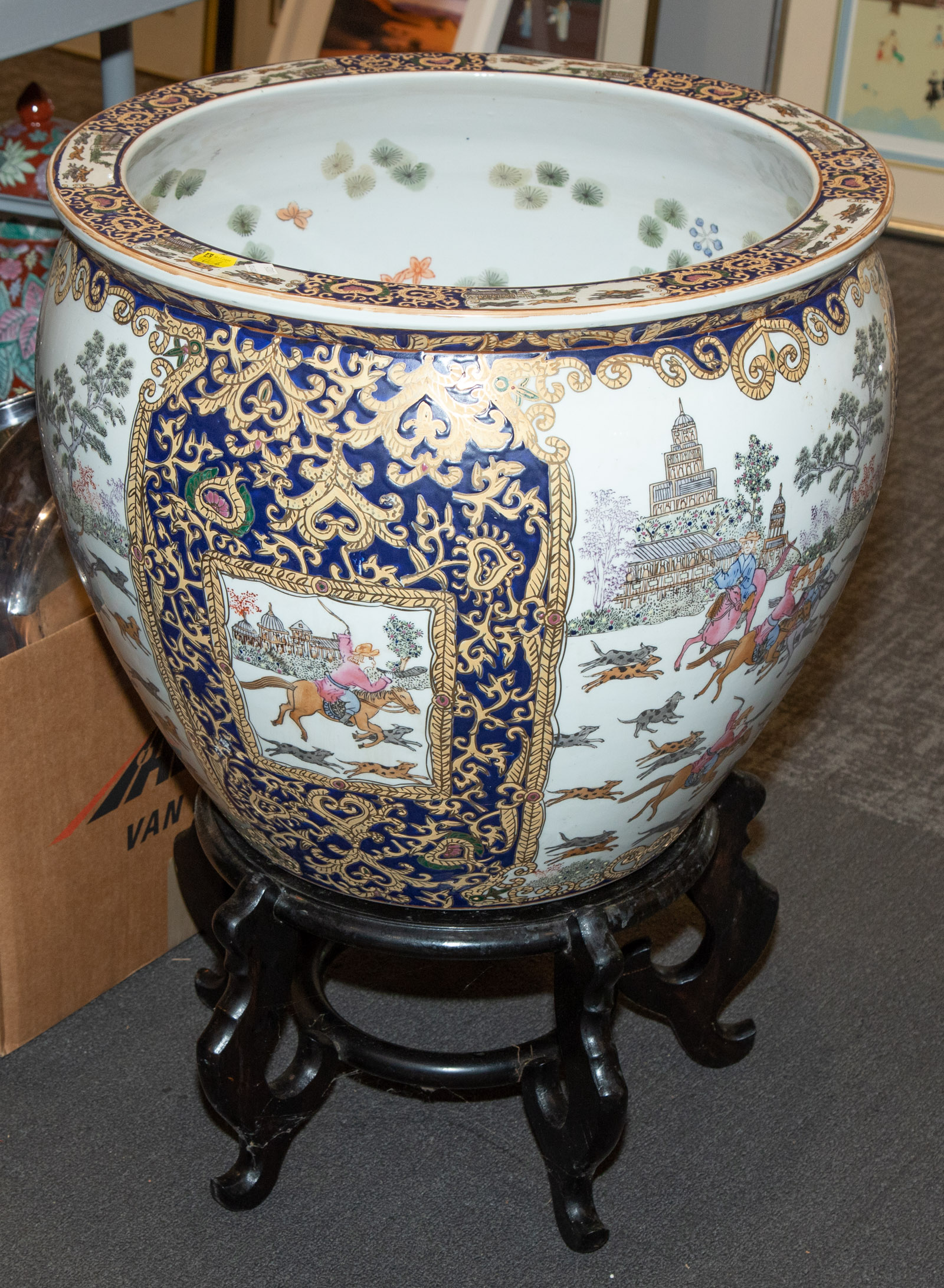 Appraisal: LARGE CHINESE PORCELAIN FISH BOWL PLANTER With wooden stand on