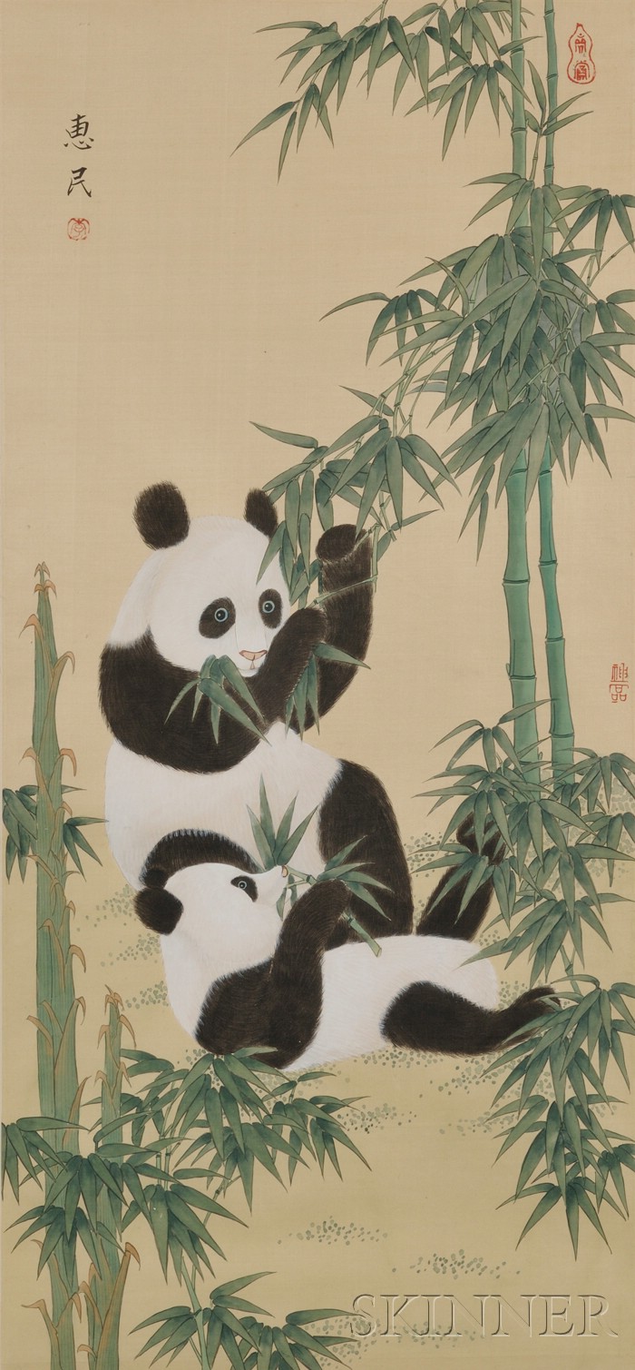 Appraisal: Painting China th century giant pandas and bamboo ink colors