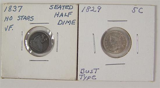 Appraisal: Capped Bust No Stars Seated Half Dimes Capped Bust Half