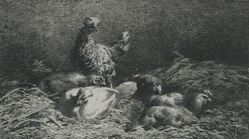 Appraisal: After Charles Emile Jacques French - Poules Etching the image