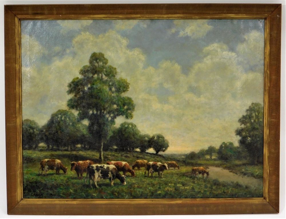 Appraisal: George Hays New England Cows Landscape Painting Rhode Island Massachusetts