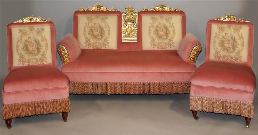 Appraisal: FRENCH TH C GILT AND UPHOLSTERED THREE PIECE BOUDOIR SUITE