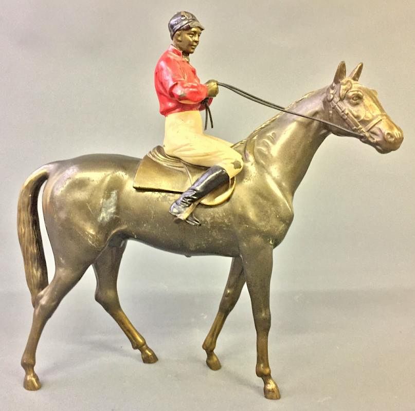 Appraisal: Spelter Metal Jockey Horse Spelter metal jockey horse h x