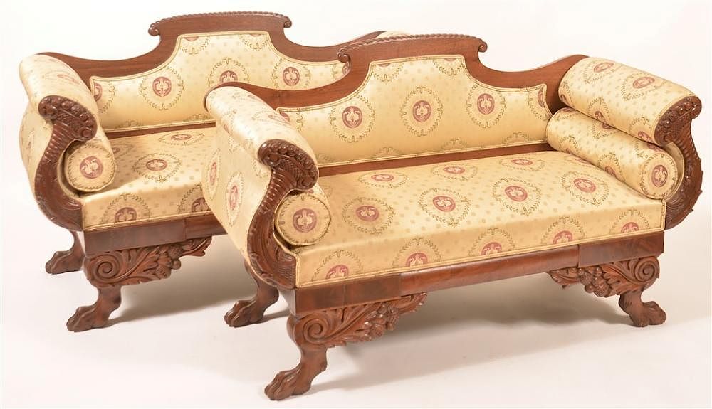 Appraisal: Pair of Federal Style Carved Mahogany Settees Pair of Federal