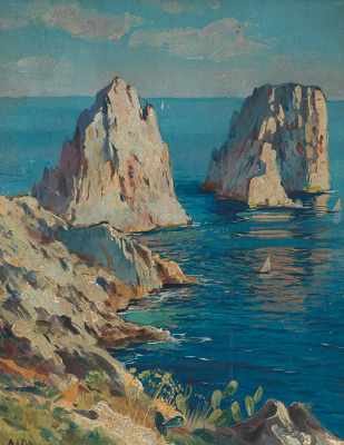 Appraisal: Italian School th Century Capri Coast Oil on plywood panel