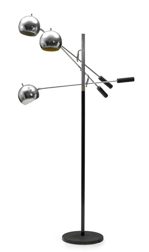 Appraisal: FLOOR LAMP PROBABLY AMERICAN circa Chromed metal with black lacquer