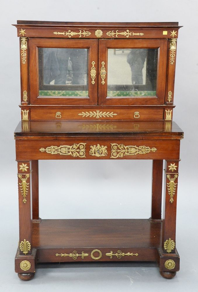 Appraisal: Regency style writing desk having glass door top flanked by