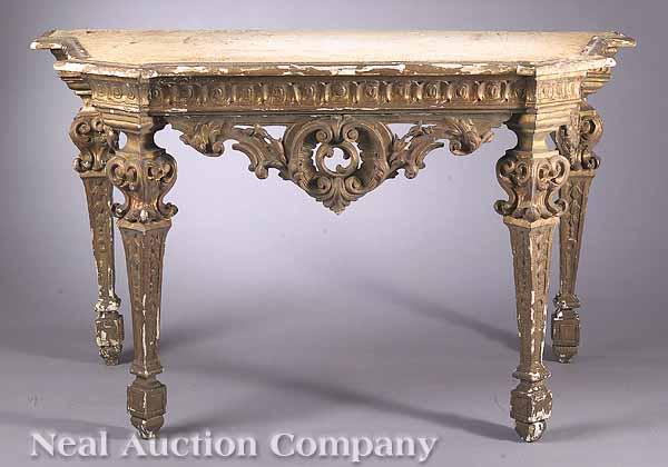 Appraisal: An Antique Continental Carved Giltwood Console Table th c in