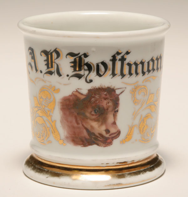 Appraisal: Occupational shaving mug Bull Head Gilt trim Deckelman Bros Barber