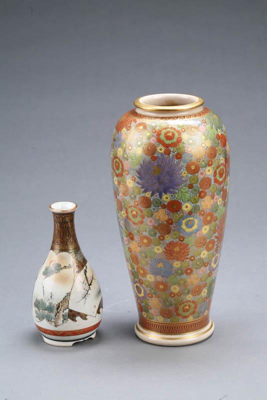 Appraisal: TWO SATSUMA VASES Japan th century ceramic Tallest is a