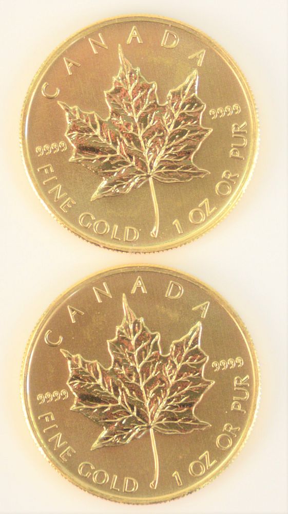 Appraisal: Two Canadian Maple Leafs fine gold oz each Two Canadian