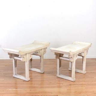 Appraisal: Pair Mandarin style white washed console tables Pair Mandarin style