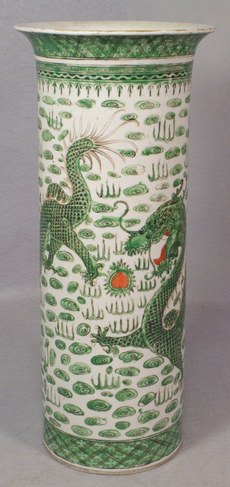 Appraisal: Chinese green and white beaker vase h wear to gilded