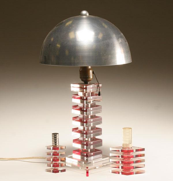 Appraisal: Lucite Art Deco table articles lamp composed of stacked rectangular