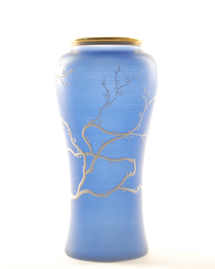 Appraisal: A Signed Hawkes Blue Blown Glass Vase having a baluster