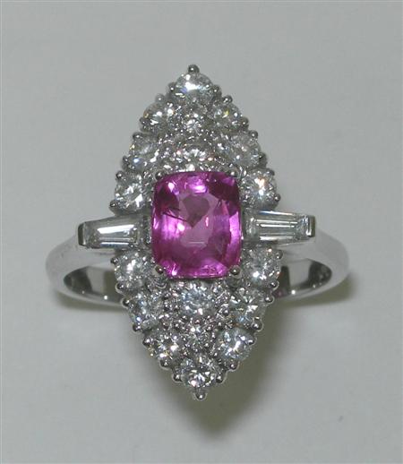 Appraisal: An ct white gold mounted pink sapphire and diamond cluster